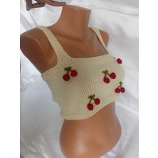 Mam Shop Crop Top Büstiyer Açık Sarı Kiraz Detaylı Handmade