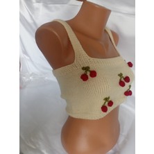 Mam Shop Crop Top Büstiyer Açık Sarı Kiraz Detaylı Handmade