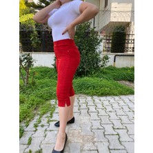 Akşen Giyim Kadın Büyük Beden Jakar Desenli Boll Likralı Toparlayıcı Yüksek Lastik Belli Kapri Pantolon