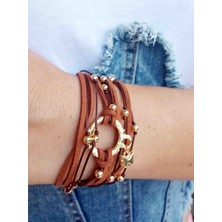 By Song Jewelry Kahverengi Dolamalı Süet Bileklik