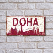 Doha Silüetli Dekoratif Alüminyum Tabela - Doha Manzaralı Duvar Dekoru Levha - 10CMX20CM