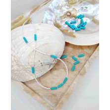 By Song Jewelry Turkuaz Doğaltaşlı Beyaz Boncuk Kolye