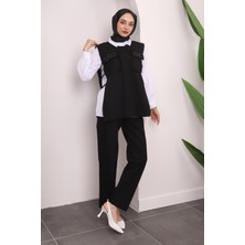 Siyah Yan Detaylı Üçlü Takım