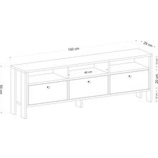 Luvia Mobilya 3 Kapaklı 150 cm Tv Ünitesi Beyaz Meşe