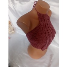 Mam Vişne Rengi Handmade Büstiyer Crop Top