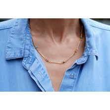 Plata Collection Çelik Gold Renkli Taşlı Kolye