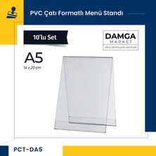 Damga Market Pvc Çatı Formatlı A5 Menü, Masaüstü Standı Dikey, Şeffaf, 20 cm x 14 cm - 10'lu Paket