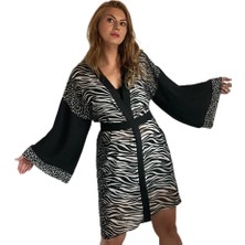 To The Moon & Sun Zebra Leopar Şifon Kimono Ceket