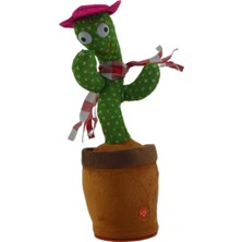 Oren Aksesuar Konuşan Dans Eden Şarkı Söyleyen Ses Tekrar Eden Kaktüs Pembe Şapkalı  Kırmızı Atkılı  Müzikli Işıklı Şarjlı Peluş Oyuncak 35CM