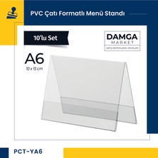 Damga Market Pvc Çatı Formatlı A6 Menü, Masaüstü Standı Yatay, Şeffaf, 15 cm x 10 cm - 10'lu Paket