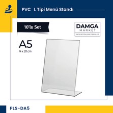 Damga Market Pvc L Tipi A5 Menü, Masaüstü Standı Dikey, Şeffaf, 20 cm x 14 cm - 10'lu Paket