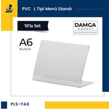 Damga Market Pvc L Tipi A6 Menü, Masaüstü Standı Yatay, Şeffaf, 15 cm x 10 cm - 10'lu Paket