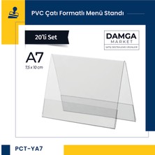 Damga Market Pvc Çatı Formatlı A7 Menü, Masaüstü Standı Dikey, Şeffaf, 7,5 cm x 10 cm - 20'li Paket