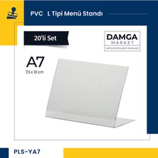 Damga Market Pvc L Tipi A7 Menü, Masaüstü Standı Yatay, Şeffaf, 7,5 cm x 10 cm - 20'li Paket