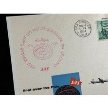 Ephemera 1954 Amerika'dan Iskandinavya'ya Ilk Uçuş Ilk Gün Zarf Fdc Varış Damgalı Uçak Postası Airmail