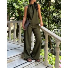 Lasorella Butik Kadın Haki Renk Bluz Pantolon Takım