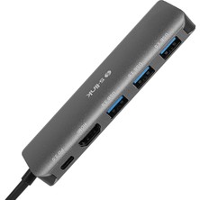 S-Link SW-U518 Gri Metal USB 3.. To 3*usb3.0, 1*typec Pd 1*4k HDMI Adaptör