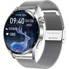 Hytech GT3PRO Watch Ios ve Android Uyumlu Mactive 1.50" Inç Yuvarlak Ekranlı Gümüş Deri Kordon Hediy