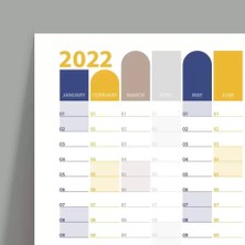 Bi'aldım 2025 Yıllık Plan Duvar Takvimi, Sarı Lacivert Wall Planner