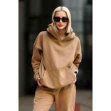 Yakamel Kadın 3 Iplik Içi Pamuklu Oversize Uzun Kollu Sweatshirt