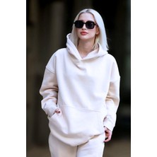 Yakamel Kadın 3 Iplik Içi Pamuklu Oversize Uzun Kollu Sweatshirt