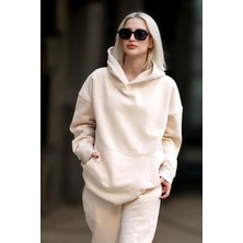 Yakamel Kadın 3 Iplik Içi Pamuklu Oversize Uzun Kollu Sweatshirt