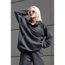 Yakamel Kadın 3 Iplik Içi Pamuklu Oversize Uzun Kollu Sweatshirt