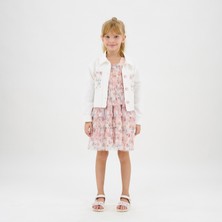 Panço Kız Çocuk Tül Detaylı Cebi Midi Ceket Düz Desenli Uzun Kol Model