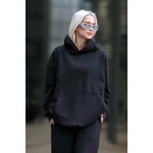 Yakamel Kadın 3 Iplik Içi Pamuklu Oversize Uzun Kollu Sweatshirt