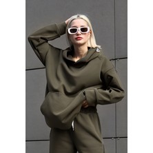 Yakamel Kadın 3 Iplik Içi Pamuklu Oversize Uzun Kollu Sweatshirt