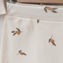 Miniropa Fitilli Bebek Takımı Zeytin Baskılı Krem Alt Üst Bebek Takımı Pamuklu Bebek Kıyafeti