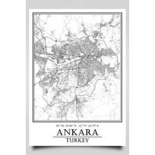 Ankara Şehir Haritası Çerçevesiz Poster-Harita Sanatı, Map Art Design