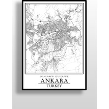 Ankara Şehir Haritası Çerçevesiz Poster-Harita Sanatı, Map Art Design