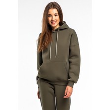 Yakamel Kadın 3 Iplik Içi Pamuklu Oversize Uzun Kollu Sweatshirt