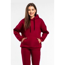 Yakamel Kadın 3 Iplik Içi Pamuklu Oversize Uzun Kollu Sweatshirt