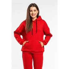 Yakamel Kadın 3 Iplik Içi Pamuklu Oversize Uzun Kollu Sweatshirt