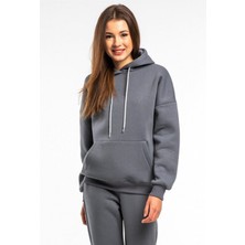 Yakamel Kadın 3 Iplik Içi Pamuklu Oversize Uzun Kollu Sweatshirt