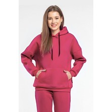 Yakamel Kadın 3 Iplik Içi Pamuklu Oversize Uzun Kollu Sweatshirt