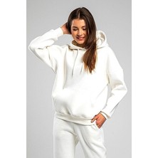 Yakamel Kadın 3 Iplik Içi Pamuklu Oversize Uzun Kollu Sweatshirt