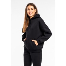 Yakamel Kadın 3 Iplik Içi Pamuklu Oversize Uzun Kollu Sweatshirt