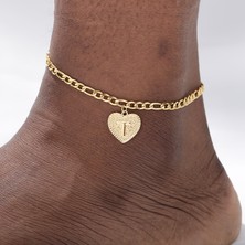 Mingming Shop Altın Tarzı N Ilk Kalp Halhal Kadınlar Için Kalp Mektup Paslanmaz Çelik Altın Renk Halhal Yaz Plaj Ayak Boho Takı Bijoux Femme (Yurt Dışından)