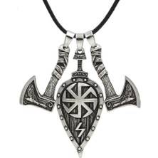 Mingming Shop AL62-GÜMÜŞ Vintage Viking Savaşçı Kalkanı Balta Kolye Kolye Erkekler Için Slav Pusula Kolye Kolye Punk Rock Parti Takı (Yurt Dışından)