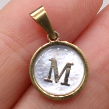 Mingming Shop 12MM-M Doğal Kabuk 26 Ingilizce Harfler Yuvarlak Kaplama Paslanmaz Çelik Kenar Kolye Yapımı Dıy Kolye Küpe Takı Gift1 Adet (Yurt Dışından)