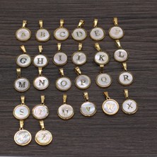 Mingming Shop 12MM-M Doğal Kabuk 26 Ingilizce Harfler Yuvarlak Kaplama Paslanmaz Çelik Kenar Kolye Yapımı Dıy Kolye Küpe Takı Gift1 Adet (Yurt Dışından)