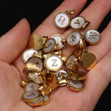 Mingming Shop 12MM-M Doğal Kabuk 26 Ingilizce Harfler Yuvarlak Kaplama Paslanmaz Çelik Kenar Kolye Yapımı Dıy Kolye Küpe Takı Gift1 Adet (Yurt Dışından)