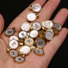 Mingming Shop 12MM-M Doğal Kabuk 26 Ingilizce Harfler Yuvarlak Kaplama Paslanmaz Çelik Kenar Kolye Yapımı Dıy Kolye Küpe Takı Gift1 Adet (Yurt Dışından)