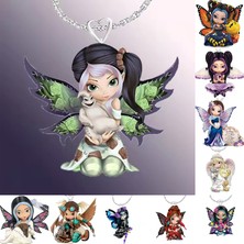 Mingming Shop No.37 Boyutu 43 Stilleri Yaratıcı 3D Anime Karikatür Melek Kanatları Tasarım Bezemeler Figurineresin Kolye Su Dalgası Zincir Kolye (Yurt Dışından)