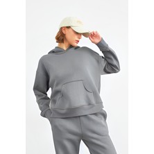 Yakamel Kadın 3 Iplik Şardonlu Oversize Uzun Kollu Sweatshirt