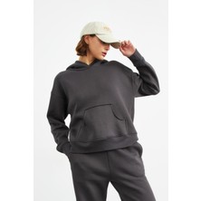 Yakamel Kadın 3 Iplik Şardonlu Oversize Uzun Kollu Sweatshirt