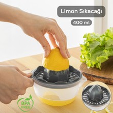 Meleni Home Hazneli Limon Sıkacağı - Pratik Portakal Narenciye Sıkacağı 400 ml - Gri